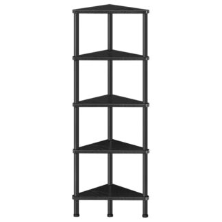 kulmahylly, Teollisuus 5-tason seinäkulma kirjahylly metallikehyksellä, kulmahyllytelineen näyttökasvin kukka, kulmakirjahylly pienille tiloille, makuuhuone, olohuone, musta