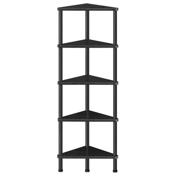 Estante esquinero industrial negro de 5 niveles, Estantería de esquina de pared con marco de metal, Estante de exhibición multifuncional para plantas, Flores y libros, Librería esquinera que ahorra espacio para dormitorio, Sala de estar