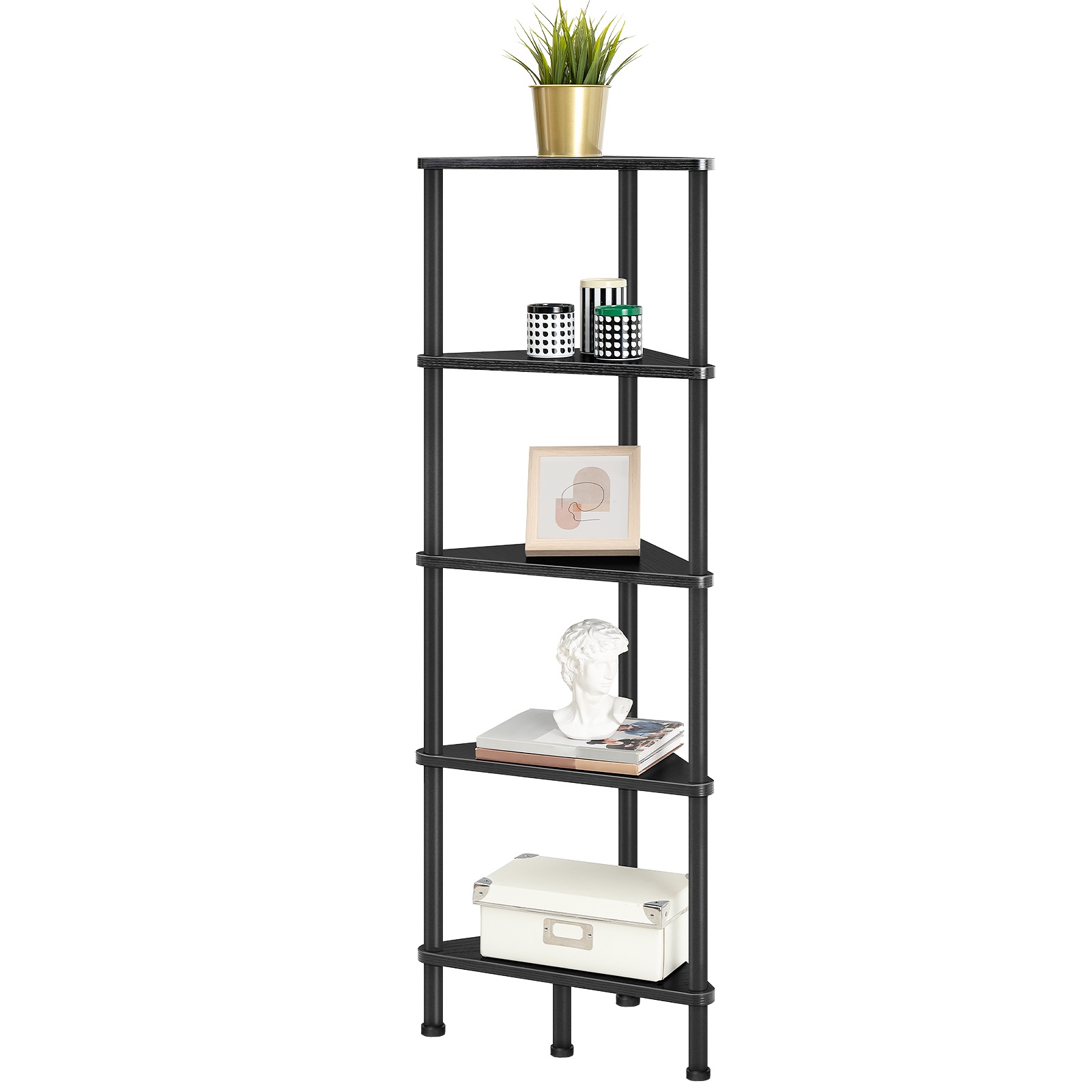 رف زاوية صناعي أسود من 5 طبقات, رف كتب زاوية حائط بإطار معدني, رف عرض متعدد الوظائف للنباتات, الزهور والكتب, خزانة كتب زاوية موفرة للمساحة لغرفة النوم, غرفة الجلوس
