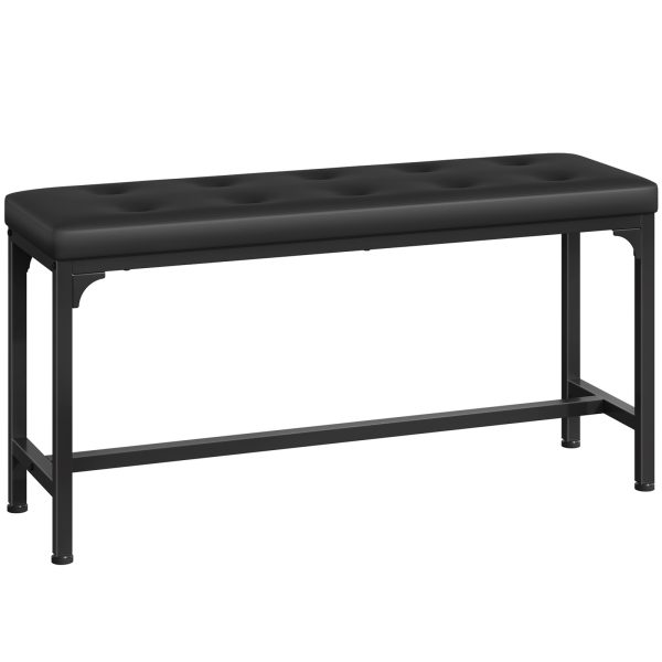 Upholstered Dining Bench with H-Shape Frame, 140kg Load-Bearing Capacity, Button-Tufted PU Leather Seat, Suitable for Entryway, Hallway, Dining Room, Kitchen and Bedroom, Easy Assembly, Black