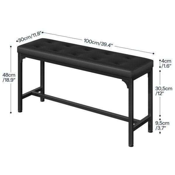 Upholstered Dining Bench with H-Shape Frame, 140kg Load-Bearing Capacity, Button-Tufted PU Leather Seat, Suitable for Entryway, Hallway, Dining Room, Kitchen and Bedroom, Easy Assembly, Black