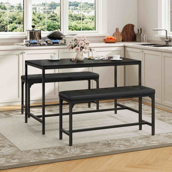 Upholstered Dining Bench with H-Shape Frame, 140kg Load-Bearing Capacity, Button-Tufted PU Leather Seat, Suitable for Entryway, Hallway, Dining Room, Kitchen and Bedroom, Easy Assembly, Black