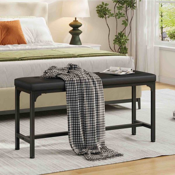 Upholstered Dining Bench with H-Shape Frame, 140kg Load-Bearing Capacity, Button-Tufted PU Leather Seat, Suitable for Entryway, Hallway, Dining Room, Kitchen and Bedroom, Easy Assembly, Black