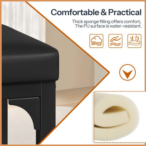 Upholstered Dining Bench with H-Shape Frame, 140kg Load-Bearing Capacity, Button-Tufted PU Leather Seat, Suitable for Entryway, Hallway, Dining Room, Kitchen and Bedroom, Easy Assembly, Black