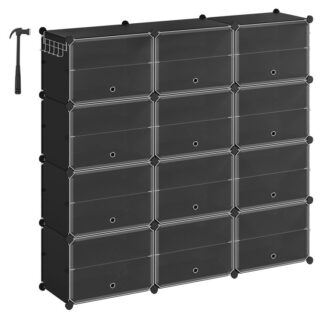 12 رف الأحذية الطبقة رف الأحذية 48 الأزواج أحذية تخزين رف 40 × 30 × 30 سم لكل مقصورة ضيقة مع الأبواب البلاستيك لغرفة المعيشة غرفة نوم المدخل مدخل الأسود