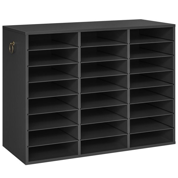 24-Compartment Wooden Literature Organizer, Countertop Mail Sorter with Adjustable Shelves, Multi-Scenario Document Storage Unit for Home, Office and School, Classroom Student Mailbox, Black Finish