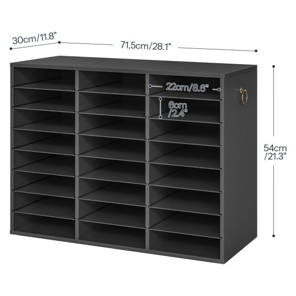 24-Compartment Wooden Literature Organizer, Countertop Mail Sorter with Adjustable Shelves, Multi-Scenario Document Storage Unit for Home, Office and School, Classroom Student Mailbox, Black Finish