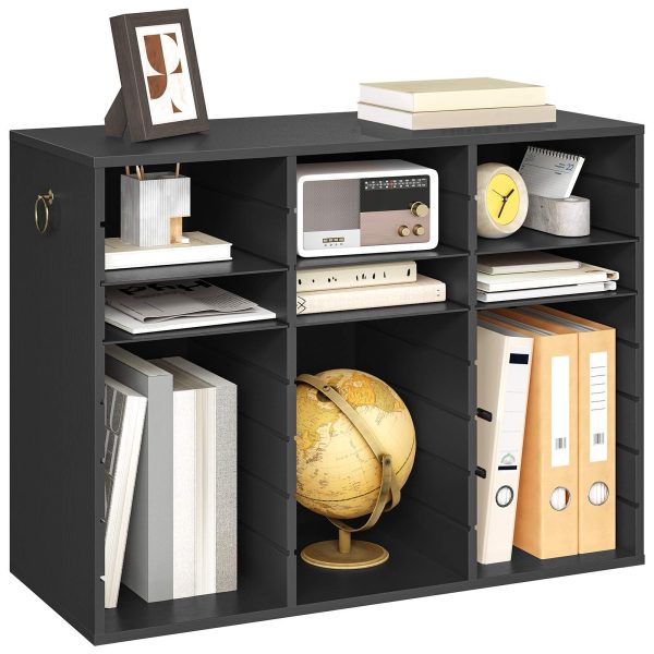 24-Přihrádkový dřevěný organizér na literaturu, Stolní třídička pošty s nastavitelnými policemi, Jednotka pro ukládání dokumentů s více scénáři pro domácnost, Kancelář a škola, Poštovní schránka studentů třídy, Černá povrchová úprava