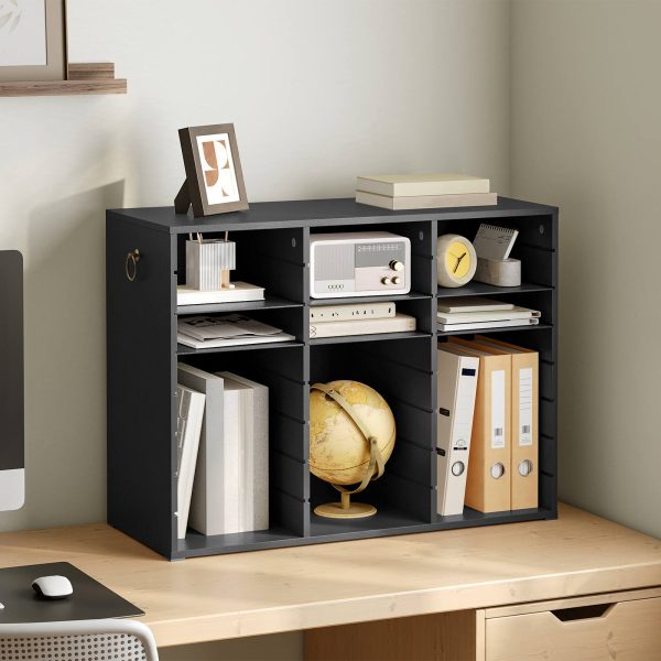 24-Compartment Wooden Literature Organizer, Countertop Mail Sorter with Adjustable Shelves, Multi-Scenario Document Storage Unit for Home, Office and School, Classroom Student Mailbox, Black Finish