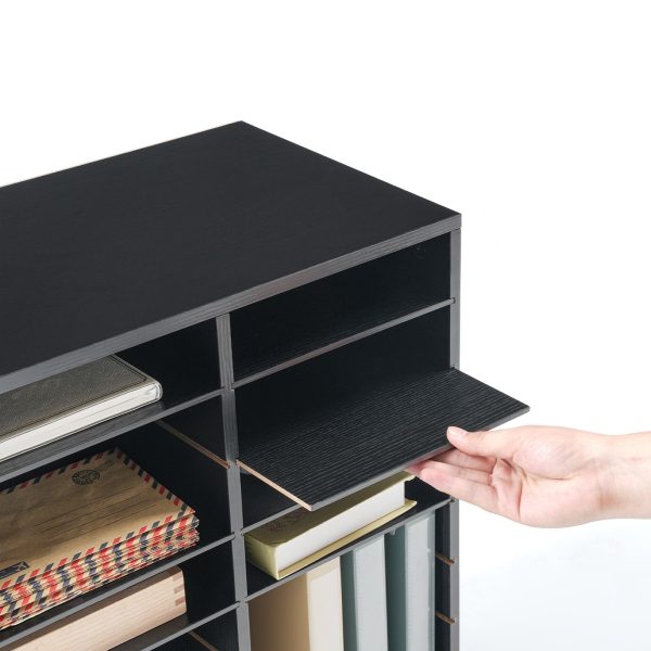24-Compartment Wooden Literature Organizer, Countertop Mail Sorter with Adjustable Shelves, Multi-Scenario Document Storage Unit for Home, Office and School, Classroom Student Mailbox, Black Finish
