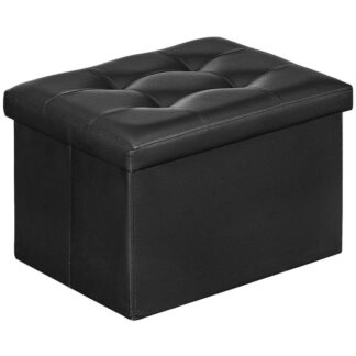 Folding Storage Ottoman Bench, 16.5 Inchs Storage Ottoman, Bedroom Bench with Storage, Storage Ottoman with Upholstered Top, for Living Room, Bedroom, Entryway, Study, Office, Black