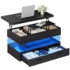 Lift Top Coffee Table, 4-in-1 Multi-Functional Lift Coffee Table with Hidden Compartment and LED Light Strip, Suitable for Living Room and Dining Room, Schwaarz