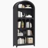 70.9-Inch Arched Bookshelf, 5-Tier Farmhouse-Style Open Display Bookcase, Wooden Storage Cabinet for Living Room & Office, Black Finish