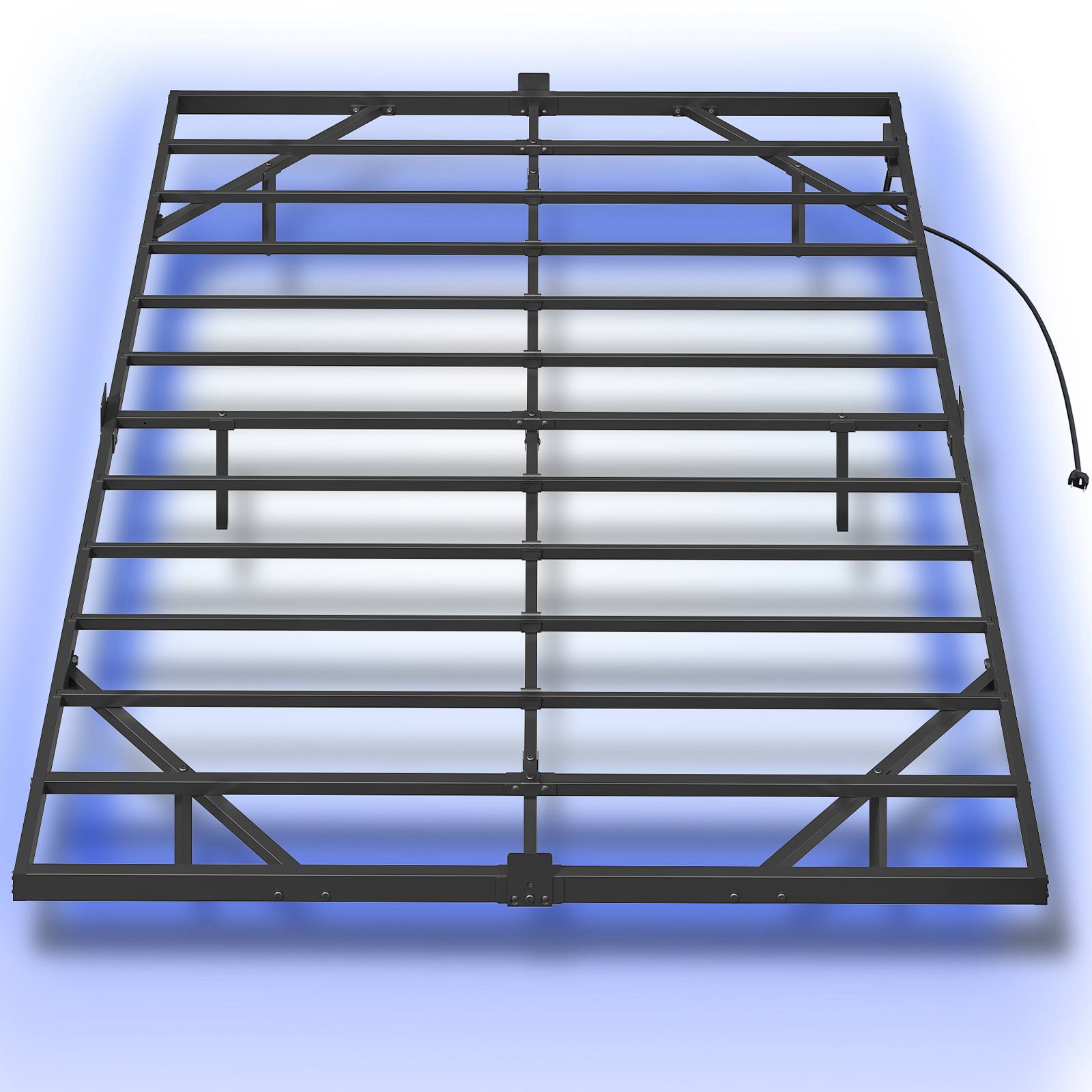 Плавающий черный металлический каркас кровати размера «queen-size» со встроенной зарядной станцией и светодиодным освещением, Индустриальный стиль, Беззвучный & Стабильный, Не требуется коробчатая пружина