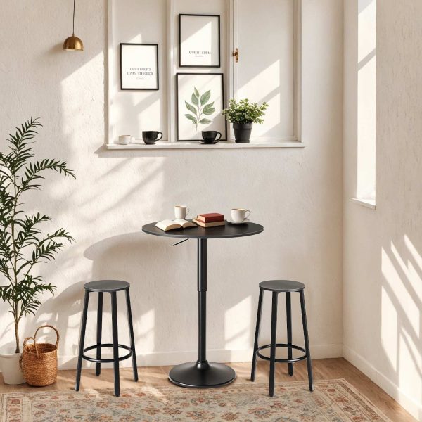 Height-Adjustable Round Bar Table, 68.5cm-90cm Adjustable Pub Table with Stable Base, Modern-Style Cocktail Table for Living Room, Jadalnia, Bistro, Czarny