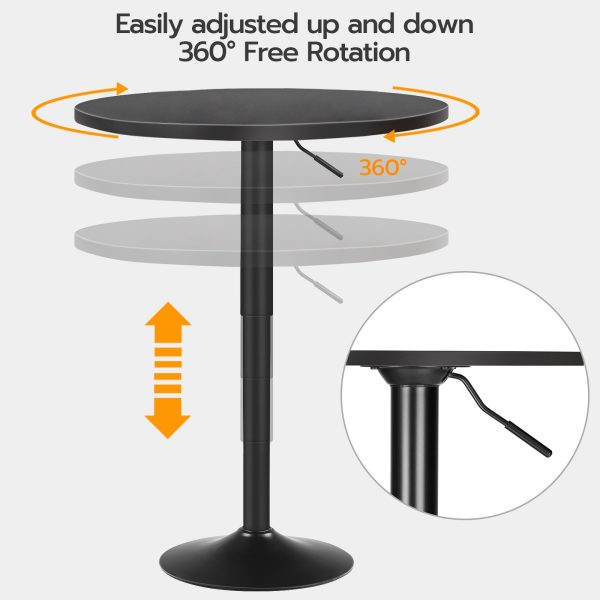 Height-Adjustable Round Bar Table, 68.5cm-90cm Adjustable Pub Table with Stable Base, Modern-Style Cocktail Table for Living Room, Jadalnia, Bistro, Czarny