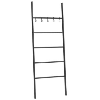 Deckenleiter, Handtuchhalter, 5-Tierleiterregal, Dekorative Wandleiter -Leiterstange, 5 Haken, Der Leerzeichen hält, Rack für Badezimmer ausstellen, Schwarz