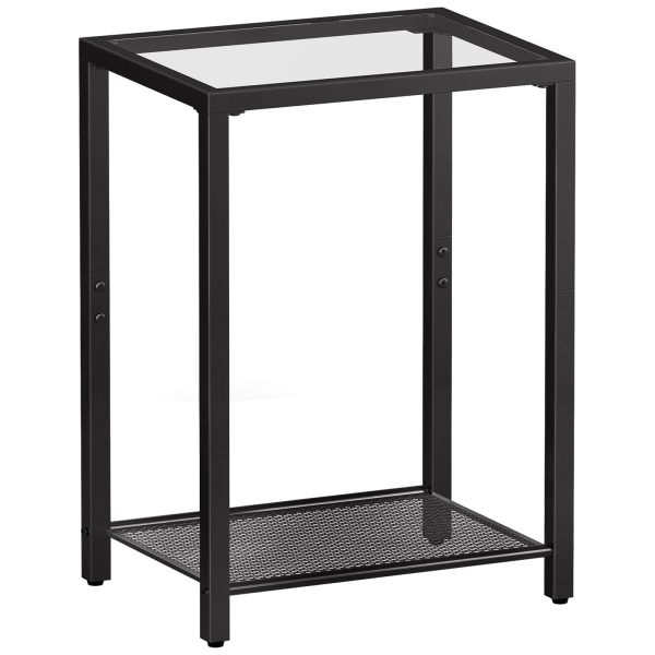 Приставной столик из черного закаленного стекла, 2-Конечный стол уровня & Тумбочка для компактных помещений, Современный металлический каркас, Подходит для офиса, Спальня, Гостиная и кабинет