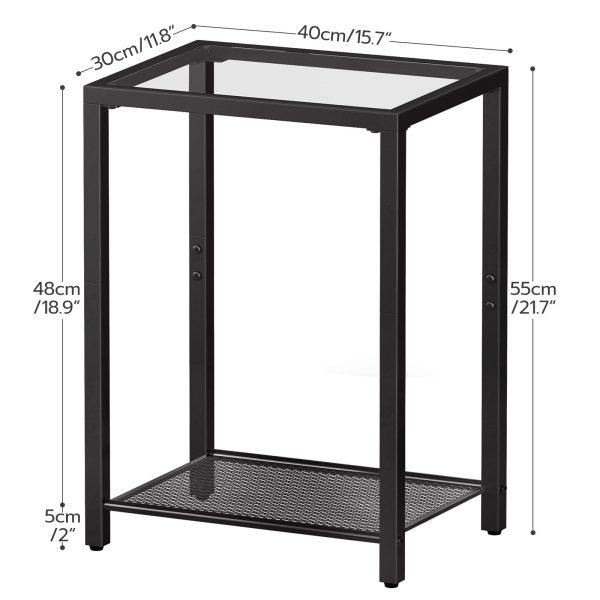 Приставной столик из черного закаленного стекла, 2-Конечный стол уровня & Тумбочка для компактных помещений, Современный металлический каркас, Подходит для офиса, Спальня, Гостиная и кабинет