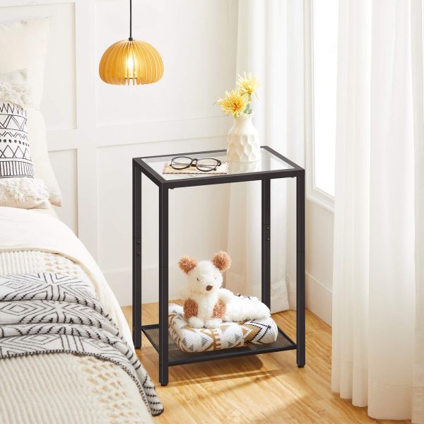 Приставной столик из черного закаленного стекла, 2-Конечный стол уровня & Тумбочка для компактных помещений, Современный металлический каркас, Подходит для офиса, Спальня, Гостиная и кабинет