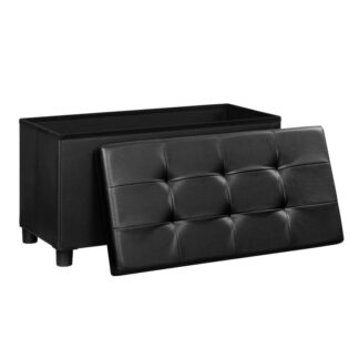 Banc ottoman de rangement, Coffre de rangement pliable, Banc repose-pieds avec rangement, Banc de rangement avec pieds, Peut contenir jusqu'à 660 kg, pour le salon, Chambre à coucher, Entrée, Noir