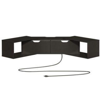 Floating TV Stand with Power Outlet, Black Corner Floating Entertainment Center, Wall Mounted Entertainment Center with Storage for Living Room, Under TV Shelf