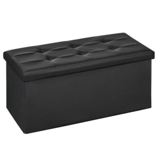 29.9 inchs folding storage ottoman bench, bedroom bench with storage, storage ottoman with upholstered top, for living room, bedroom, entryway, study, office, black