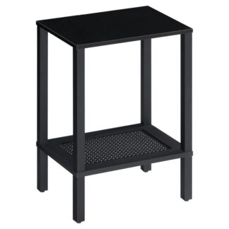 Tavolo finale, Piccolo tavolo laterale con ripiani di stoccaggio a 2 livelli, Comodino alto con finto decorazione di rattan, Tavolino da divano per piccoli spazi, Accanto al tavolo per il soggiorno, Camera da letto, Nero