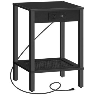 Βοηθητικό τραπέζι με σταθμό φόρτισης, Τελικός πίνακας με θύρες USB και έξοδο, Νυχτερινή περίπτερο με ράφι αποθήκευσης, Διακόσμηση πλημμυρίδα, για Σαλόνι, Υπνοδωμάτιο, Μαύρος