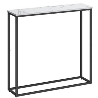 29.5-Inch Narrow Console Table, Small Sofa Table, Entryway Slim Side Display for Hallway, Bedroom, Living Room, Foyer, Marble and Black