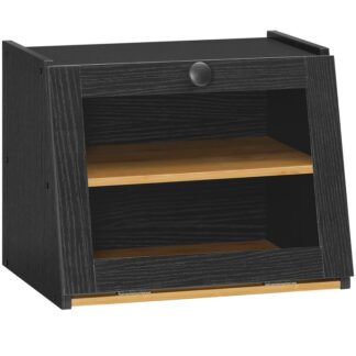 Κιβώτιο ψωμιού, Κουτί ψωμιού για πάγκο κουζίνας, Μεγάλη χωρητικότητα δοχείο αποθήκευσης ψωμιού,Ακρυλικό προς τα κάτω., Μπαμπού ράφια, για Κουζίνα, Τραπεζαρία, Αρτοποιείο, Μαύρο και φυσικό