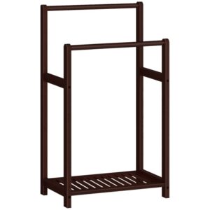standing towel rack, 16.5''l x 9.4''w x 30.5''h, decorative blanket rack, quilt display stand with storage shelf, bathroom, living room, bedroom, brown