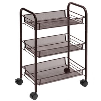 καροτσάκι, 3-Αρχείο αποθήκευσης καλωδίων πλέγματος Tier Mesh, καροτσάκι πολυλειτουργίας με 3 Ρυθμιζόμενα καλάθια καλωδίων και κλειδαρισμένοι τροχοί, Εύκολο στη συναρμολόγηση, για σπίτι, κουζίνα, γραφείο, καστανός