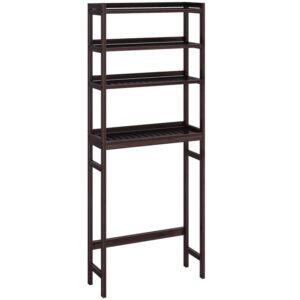 over the toilet storage, 4 tier bamboo over the toilet storage shelf, freestanding over toilet bathroom organizer, simple and retro, for bathroom, laundry, restroom, brown