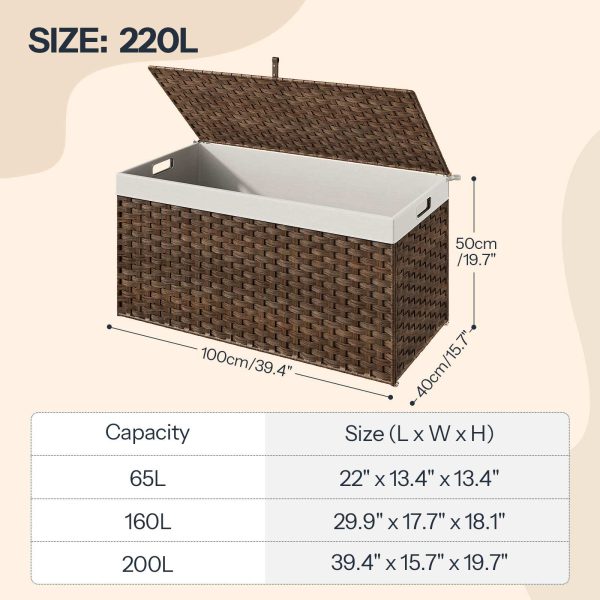 200سلة تخزين من الخوص قابلة للطي مع غطاء, صندوق تخزين منسوج يدويًا باللون البني مع مقابض, إطار معدني وبطانة ناعمة قابلة للفصل, مناسبة لغرفة النوم وغرفة الغسيل