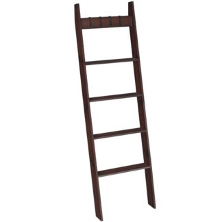 Deckenleiter, Wandliegerdecke Rack, 16.9" L x 58,3" H, 5 Tier -Bauernhaus -Leiterregal, Handtuchhalter, Dekoratives Quiltregal, abnehmbare Haken, Wohnzimmer, Schlafzimmer, Badezimmer, braun