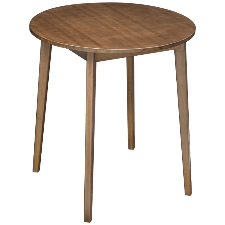 Hnědý bambusový jídelní stůl, Dřevěný kulatý jídelní stůl 2, 27.5" Kuchyňský stůl pro malý prostor, Psací stůl, Snadné sestavení, pro jídelnu, Obývací pokoj, Kancelář, Kuchyně, Byt