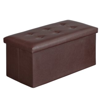 29.9 Inchs Banc ottoman de rangement pliant des pouces, coffre de rangement, repose pieds, table basse, siège rembourré, haut rembourré, tient à 660 kg, pour le salon, chambre à coucher, entrée, brun