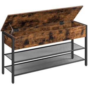 38.6" l storage bench, industrial shoe rack bench with storage box, lift-top shoe cabinet, versatile shoe organizer for entryway, bedroom, rustic brown