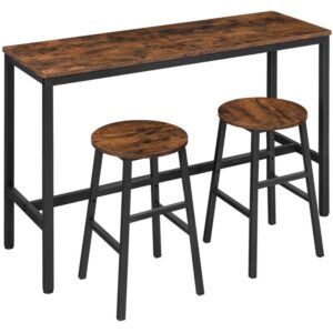 soft table set, narrow bar table with 2 bar stools, 47.2 rectangular pub bar table and chairs set, sturdy metal frame, for living room, party room, easy assembly, rustic brown
