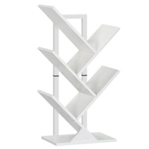 bookcase, 4 shelves, storage rack, multi-function, durable structure, space saving for living room, study, office, easy assembly, white
