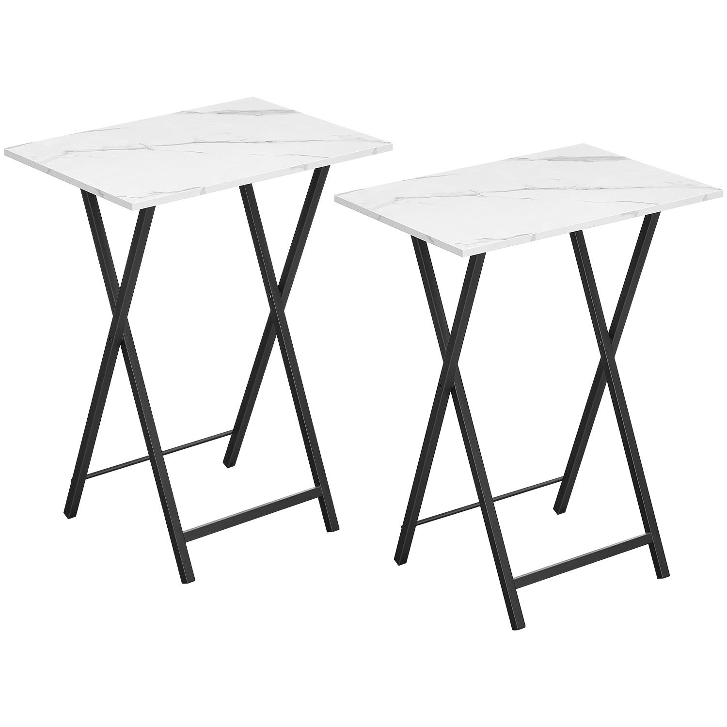 Folding TV Tray Tables (Set of 2), Multi-Functional Side Tables for Small Spaces, Portable Snack & Laptop Tables for Sofa Side Use, Stable Metal Frame, Space-Saving Design, Marble Pattern & Black Finish