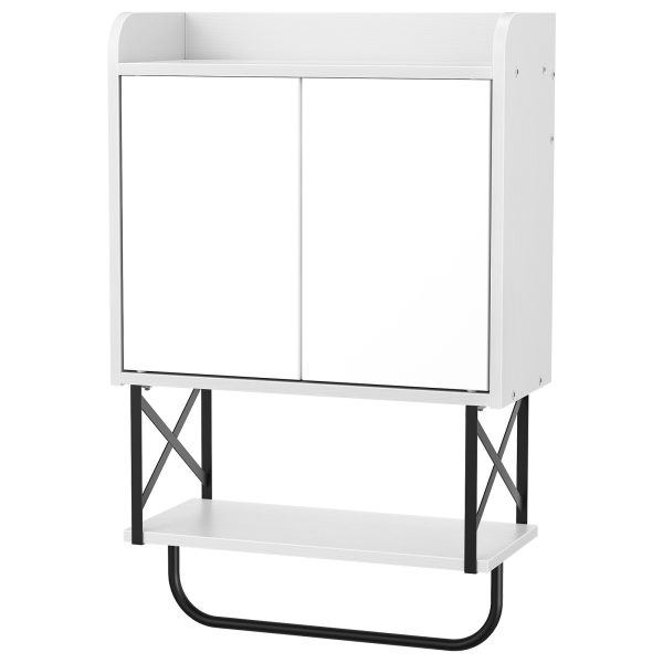 Wall-Mounted Medicine Cabinet with Mirror, Bathroom Storage Cabinet with Hidden Storage Space and Towel Bar, Double Mirrored Doors with Detachable Shelf, Suitable for Bathroom, Living Room, White Finish