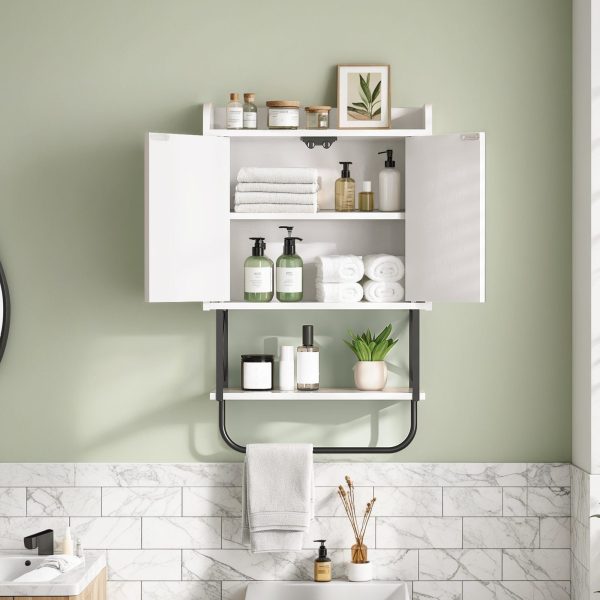Wall-Mounted Medicine Cabinet with Mirror, Bathroom Storage Cabinet with Hidden Storage Space and Towel Bar, Double Mirrored Doors with Detachable Shelf, Suitable for Bathroom, Living Room, White Finish