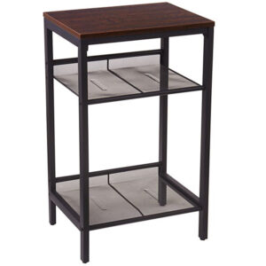 side table, industrial end lamp table with adjustable mesh shelves, for office hallway or living room, wood look accent furniture, tall and narrow, easy assembly, walnut color