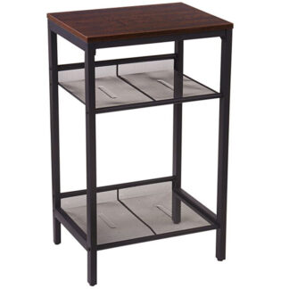 side table, industrial end lamp table with adjustable mesh shelves, for office hallway or living room, wood look accent furniture, tall and narrow, easy assembly, walnut color