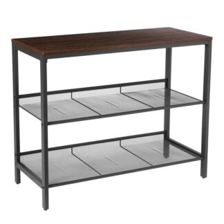 console table, industrial sofa table with 2 adjustable mesh shelves, for entryway, living room, corridor, sturdy and easy assembly, wood look accent furniture, walnut color
