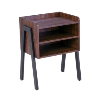 nightstand, stackable end table, 3 tier side table for small spaces with open front storage compartments, wood look accent furniture with metal frame, walnut color