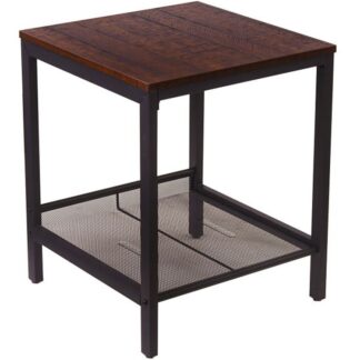 comodino, 2-Tavolo laterale finale di livello con scaffale, per soggiorno, camera da letto, telaio metallico stabile e un montaggio facile, colore di noce