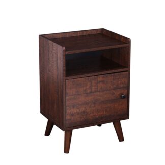 Nachttisch aus Holz, Nachttisch für kleine Räume, 3-Tier -Nachttisch mit Tür, Holz -Look -Akzenttisch, stabile und robuste Konstruktion, Walnussfarbe